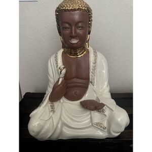 Ceramic Praying Buddhist Buddha Tea Light Holder 18” Tall Vintage 1977 Signed